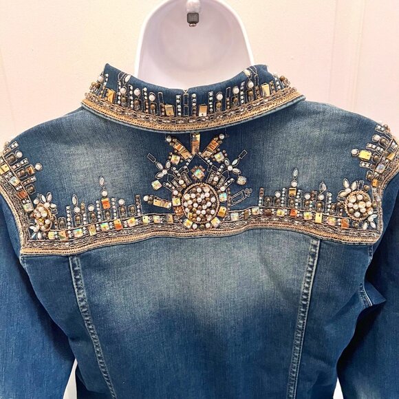 Nice Istanbul Women's Jean Embellished Gold Iridescent Beads-Pearls/Embroidered - Picture 11 of 16